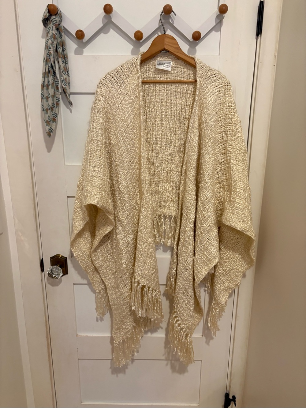 Heirlooms Laguna Beach Cozy Cream Knit Poncho with Fringe